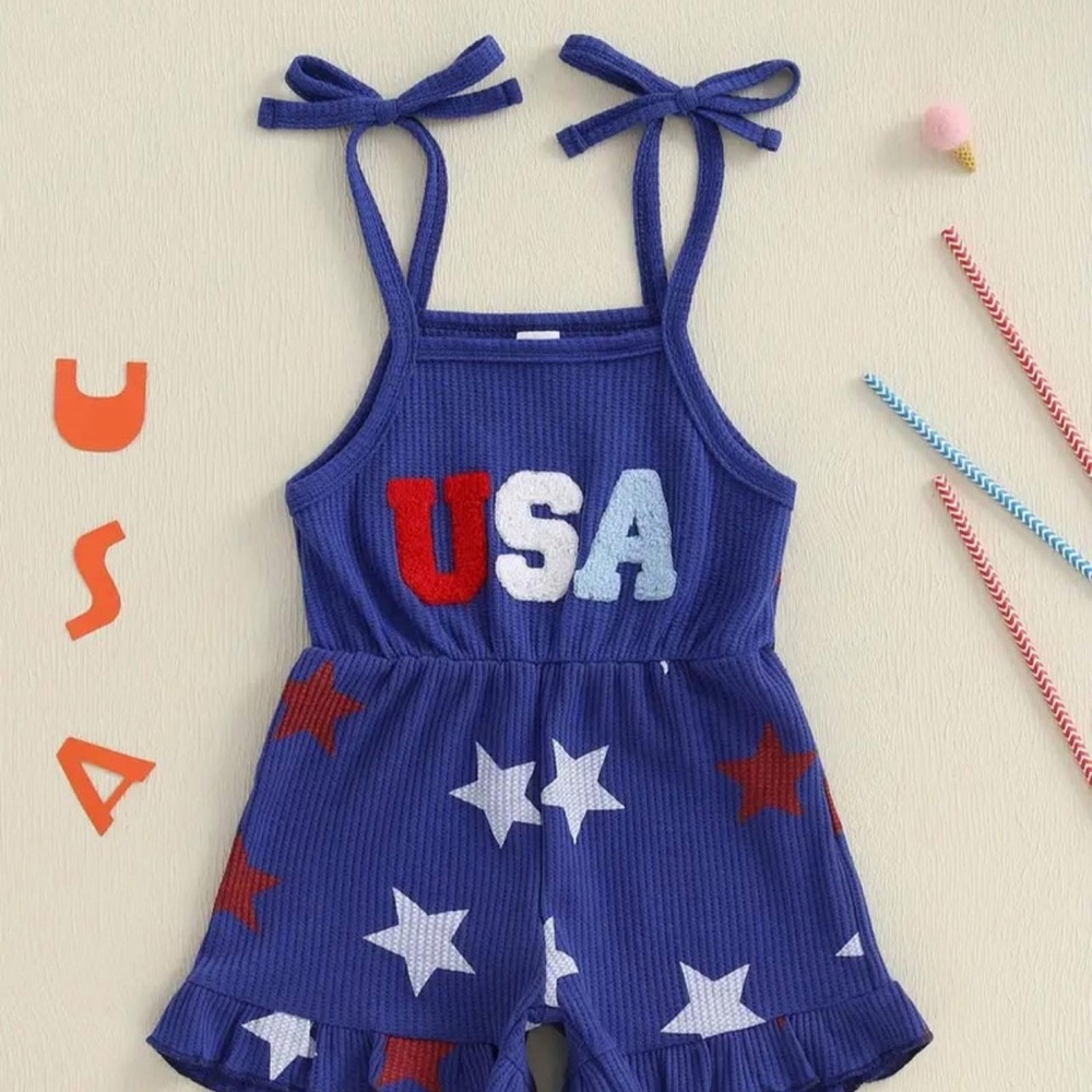 Blue Star-Patterned Kids Romper